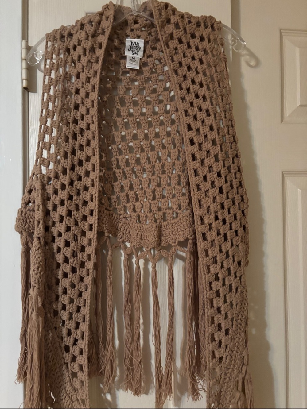 Ivy Jane Tan Crochet Fringe Vest